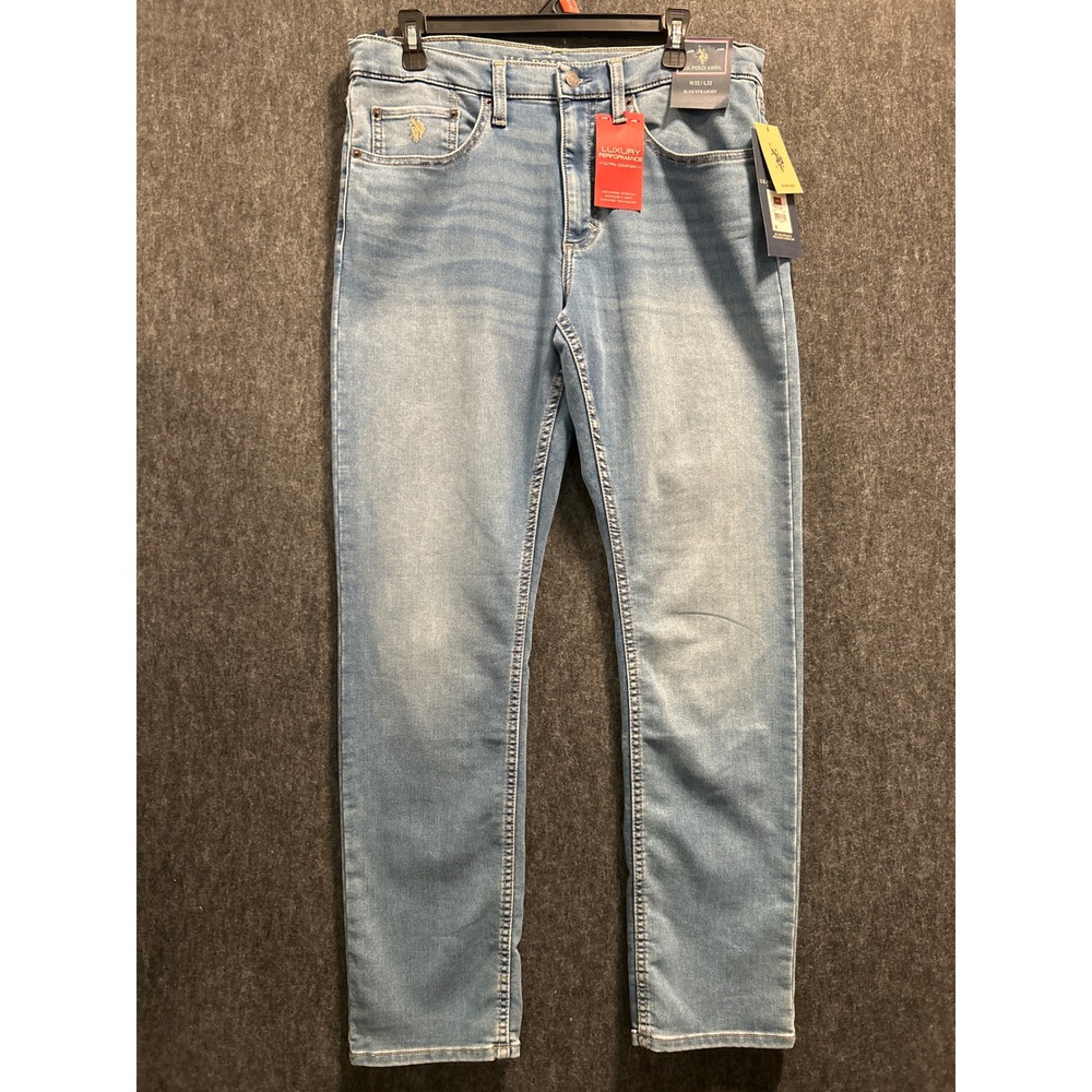 U.S.Polo Assn. Jeans Men 32(33)x32 Blue Slim Straight Luxury Performance Stretch